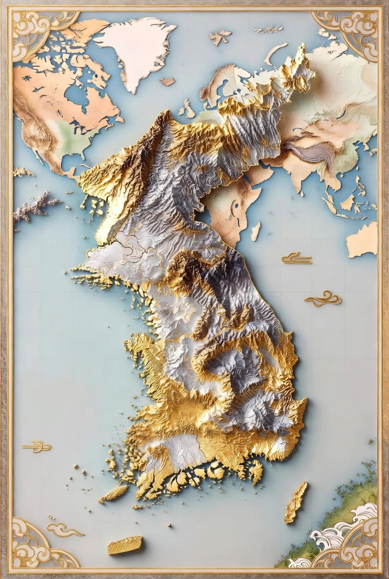 Korean Peninsula Relief Map - showing the tiger-shaped peninsula