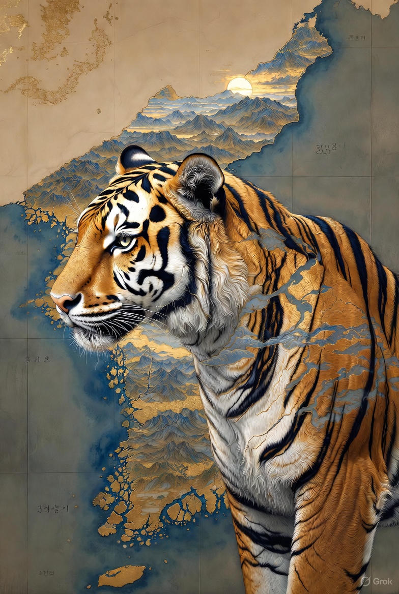 Korean Tiger with the peninsula map - the tiger IS Korea