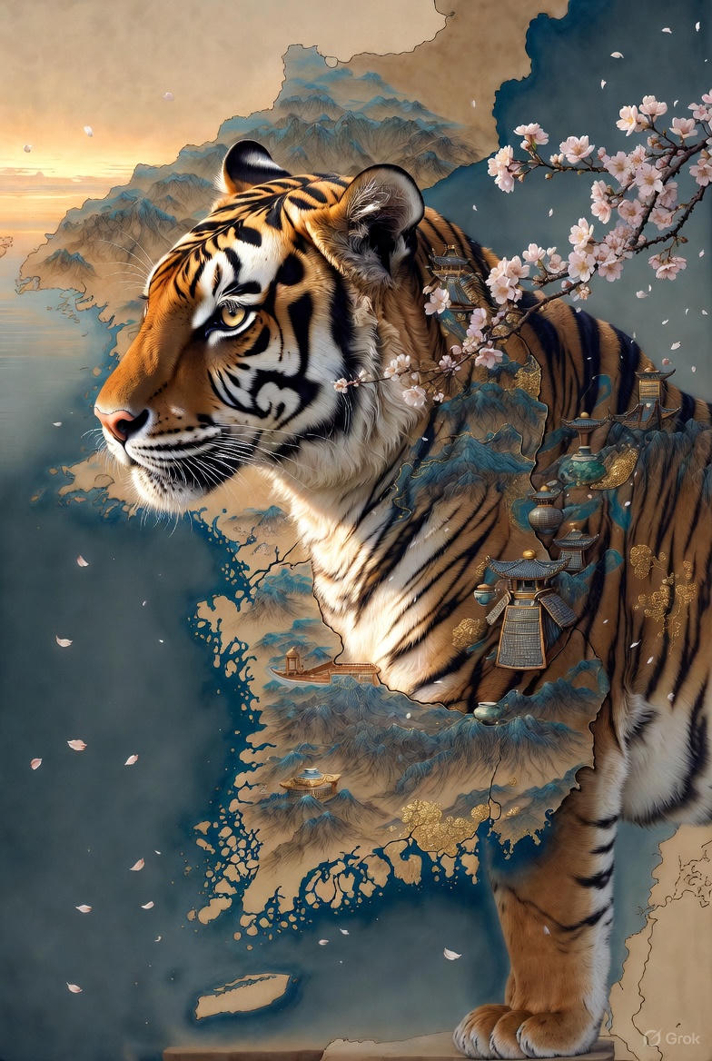 Korean Tiger with cultural elements representing unity